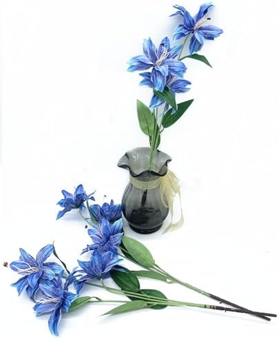 Artifical Lily Flowers Fake Stargazer Lilies Flower Bundles 4 Pack, Faux Silk Lily Floral Stems for Indoor Outdoor Home Garden Decor Office Party Wedding Arrangement Bouquets DIY Decoration - Blue - Image 3