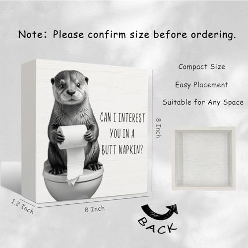 Funny Otter Bathroom Decor - Otter Gifts Wooden Box Sign, Funny Bathroom Decor, Otter Gifts for Otter Lovers, 8 X 8 Inches - Image 2