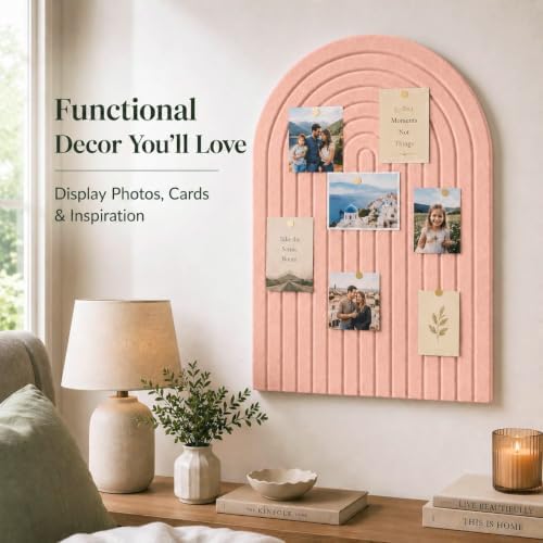 Large Arched Felt Bulletin Board, Sized 36" x 24" for Office & Wall Decor – 6 Customizable Adhesive Tiles with Pins are Perfect to Display Your Photos (Pink-A) - Image 7