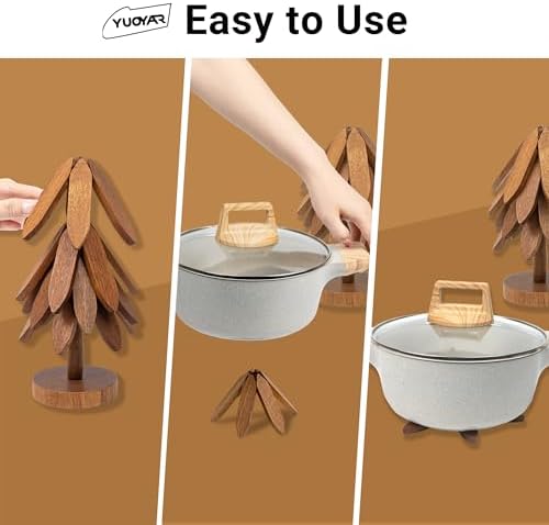 Yuoyar Wooden Tree-Shaped Trivets Set for Coffee Table, Kitchen - Image 3