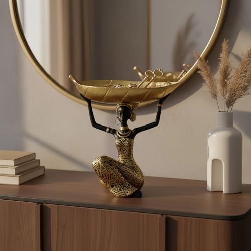 Lescafita African Woman Statue with Gold Leaf Bowl - Image 6