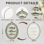 dvhdajed Vintage Fishing Hunting Oval Wall Art Decor, Wood land Cabin Lake Fish Framed Canvas Art, Farmhouse Fish Decorations, Rustic Green Striped Wall Hanging Decor for Boys Room Bedroom, 8.7x11.3 - Image 7