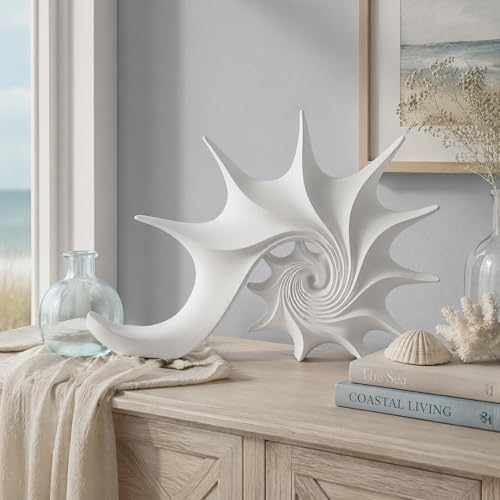 Coastal Nautical Beach Decor White Conch Resin Statue - Image 4