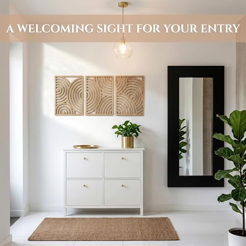 qmmp Modern Wooden Wall Sculptures - Set of 3 - Home Decor Accent - Large Wall Art for Living Room, Bedroom, Office - Easy Installation (Oak, Large - Orbit) - Image 2