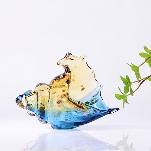 Hand Blown Glass Conch Statues, Blue and Amber Glass Art Figurines, Conch Shells for Coastal Home Decor, Living Room TV Stand and Bookcase Decor, Bathroom Shelf Tops and Cabinet Decor. - Image 3