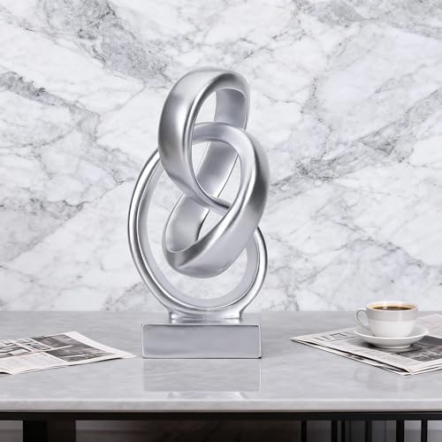 Abstract Silver Knot Sculpture, Geometric Decorative Statue, Silver Accent Piece for Living Room Coffee Table or Bookshelf Surface, Office TV Cabinet or entryway Console Table Decoration. - Image 5