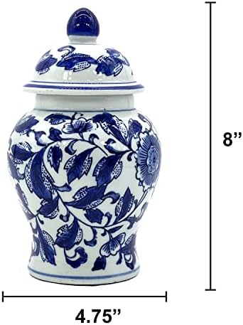 8" Ceramic Ginger Jar w/Lid - Classic Chinese Style Porcelain Jar Tea Storage for Home Decor Decorative Centerpiece Vintage Accent Antique Vase Jingdezhen (Blue & White Flower 2) - Image 2