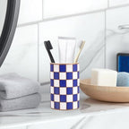 Checkered Bathroom Toothbrush Holder, Bathroom Black and White Ceramic Toothbrush Holder, Modern Toothbrush Box, Used for Bathroom countertop Storage Rack, Checkered Bathroom Decoration (Blue) - Image 3