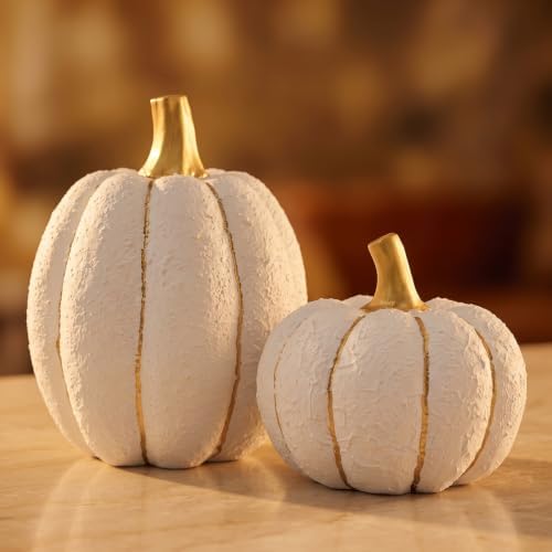 FESTGLOX Fall Pumpkin Decor, 2Pcs Resin Pumpkins for Decorating by FESTGLOX