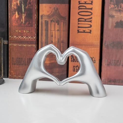 Small Heart Hands Sculpture Decor for Living Room Bedroom Bookshelf Coffe Table and Office Display, Love Finger Statue Modern Aesthetic Home Decor, Unique Gift for Wedding Christmas Birthday (Silver) - Image 5