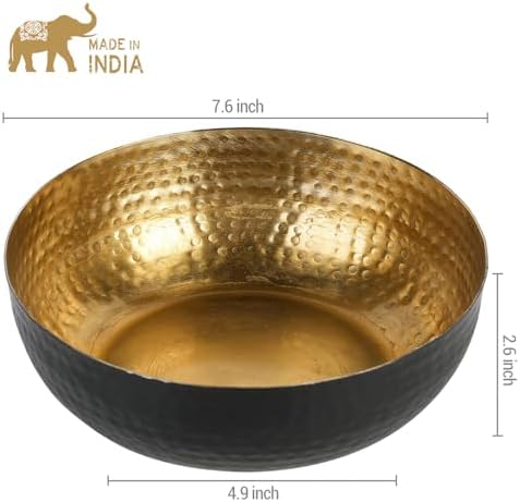 MyGift Black Metal Hammered Decorative Bowl for Home Decor with Gold Interior, Art Deco Style Centerpiece Table Decoration and Coffee Table Decor - Handcrafted in India (Dia 7.6 inches) - Image 5