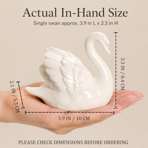 Ceramic Swan Figurine - Modern Minimalist Porcelain Statue Art Decor, Knick Knacks Home Decor for Living Room, Office, Desk, Shelf Decoration (White) - Image 2