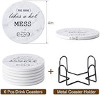 6Pcs Absorbent Coasters Set with Holder,Ceramic Drink Coaster,4 in（A10） - Image 2