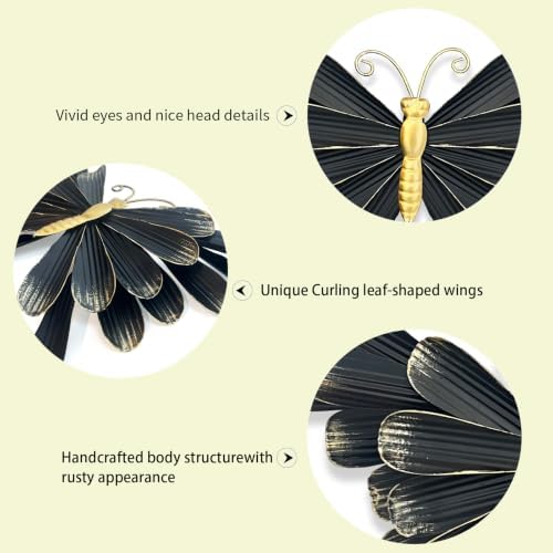 LIFFY Metal Butterfly Wall Decor - Black Wall Art Outdoor Garden Art Sculptures Hanging for Patio, Living Room, Bedroom - Butterfly Gifts - Image 2
