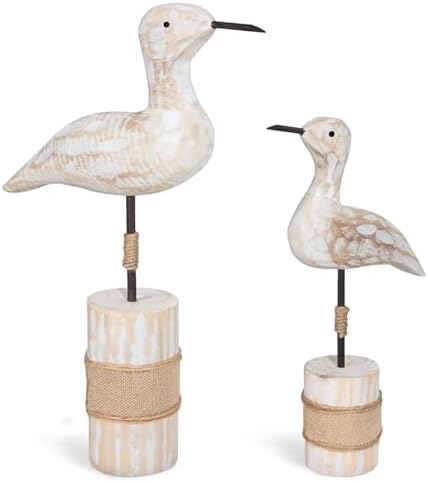 Wooden Sea Birds Statues Coastal Decor, White Seagull Statues for Nautical Coastal Beach Ocean Home Decoration by Unknown