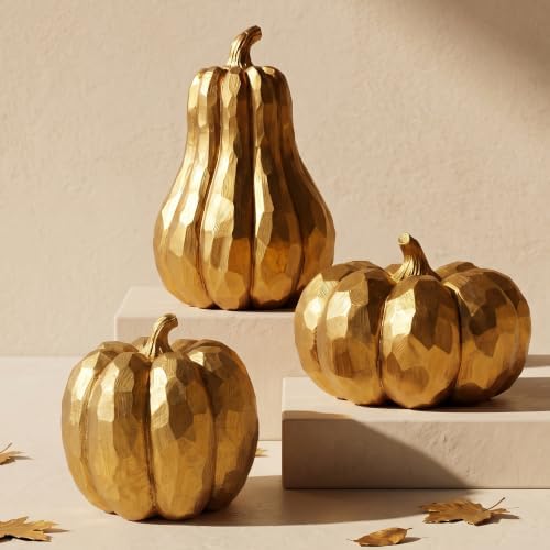 Gold Pumpkin Decor, 3Pcs Resin Pumpkin Figurines Fall Decoration for Home - Image 6