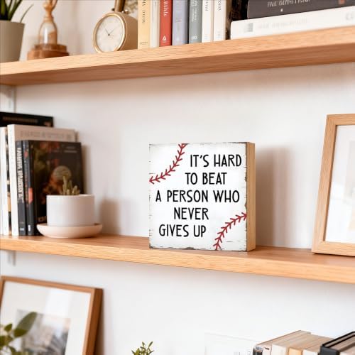 TOUNER It's Hard To Beat A Person Wooden Box Sign Funny Baseball Decor - Image 3