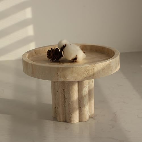 Natural Travertine Tray with Leg, Round 7.1" Vanity Decorative Tray for Countertop Organizer, Catchall Tray for Perfume, Candles, Jewelry Dish by Natust
