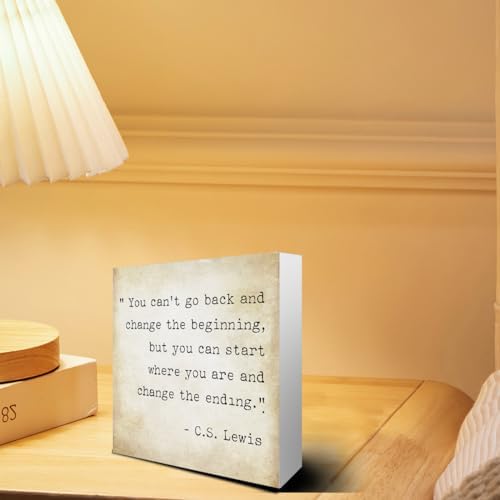 Inspirational Quotes Office Decor for Men, Rustic Wooden Block Plaque Box Sign for Home Office Desk Shelf Table, Motivational Wall Decor Inspirational Gifts for Women Men Friends - C.S. Lewis - Image 3