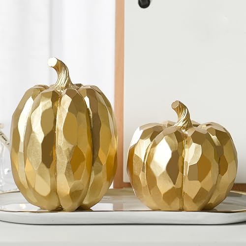 FESTGLOX Pumpkin Decor Fall Decoration, Resin Gold Pumpkins for Decorating - Image 2