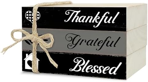 Decorative Books For Home Decor, Wood Book Stack For Table Decor, Thankful Grateful Blessed Decoration Books For Living Room Bookshelf Office, Thanksgiving Farmhouse Stacked Books Decoration (L80) by Ycyfckdr