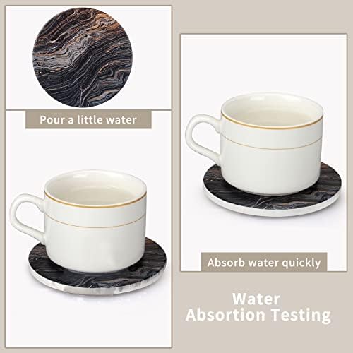 6 Pcs Black Ceramic Modern Coasters with Holder Absorbent Drink Coaster - Image 6