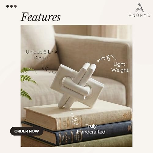 Wood Knot Entry Table Boho Shelf 6 Link Interlock Coffee Table for Living Room and Modern Farmhouse Hand Crafted Natural Mango Wood Console Table Decor (White) - Image 6