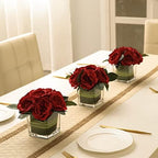Artificial Peony Silk Flower Centerpieces Faux Floral Arrangement in Glass Vase for Home Wedding Table Decoration (Red) - Image 2