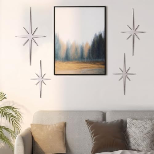 Blulu 4 Pcs Starburst Shaped Wall Decor Mid Century Modern Art,Silver - Image 4