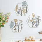Peryiter 3Pcs Metal Flower Wall Decor Minimalist Floral Hanging, Beige Gold - Image 3