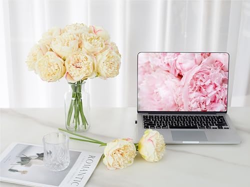 SITUMEIZI 10PCS Artificial Peony Flowers, Real Touch Fake Silk Bouquet with Stems for Home Mothers Day Wedding Party Centerpieces Table Decoration Indoor(Champagne) - Image 3