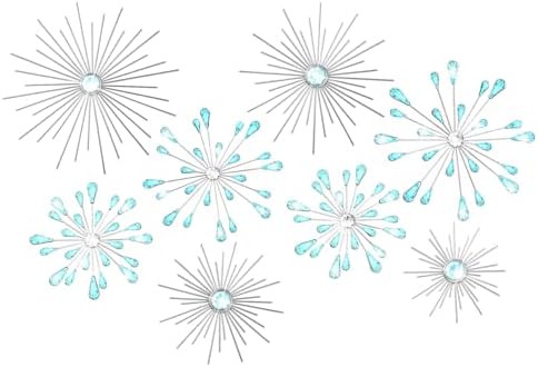 Blulu 8 Pcs Teal Blue Metal Wall Decor Cast Iron Starburst Wall Art Bling Crystal Sculptures Living Room 3D Teardrop Radial Rhinestone Hanging Diamond Accents for Home Office Bedroom Entryway - Image 2