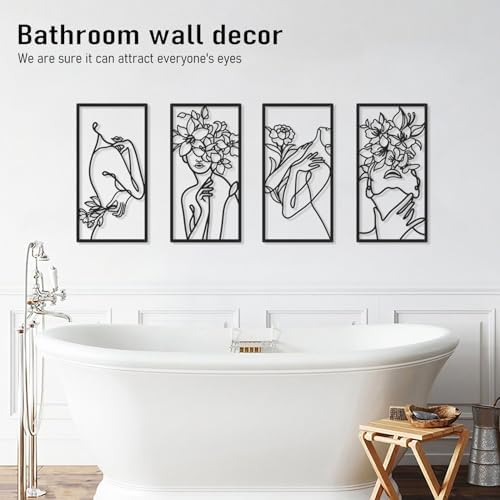 Bakovity Black Metal Wall Art, Abstract Minimalist Floral Woman Wall Decor - Image 4