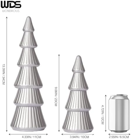 WONDROUS' DECO Wooden Christmas Tree Figurine, Table Silver Tree Figurine - Image 3