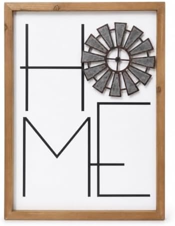 Home Sign Wall Decor, Metal Windmill, Wood Framed Farmhouse Art by flangairy