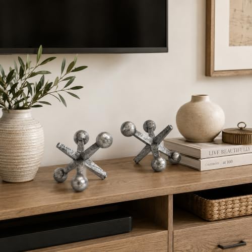 4 Inch Metallic Silver Jacks Decor Set of 2 - Image 6