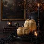 Gold Halloween Pumpkin Decor, Small Resin Pumpkins Set of 2 - Image 2