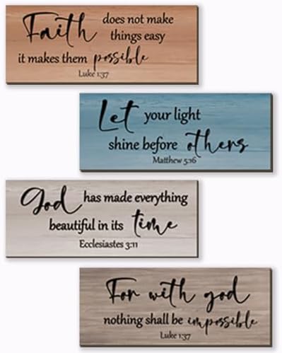 4 Pieces Christian Bible Verses Wall Decor Religious Prayer Wall Art Wooden Bathroom Decor Farmhouse Religious Gifts for Women Office Home Bedroom Bathroom Living Room(Farmhouse 10x4 In) by Unknown