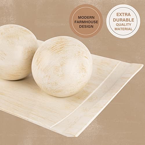 Creative Scents Rustic Luxe Decorative Tray and Orb Set - Centerpiece Table Decorations for Coffee Table Decor - Modern Farmhouse Decor - Decorative Accents Bowl with Balls for Dining Table Decor - Image 6