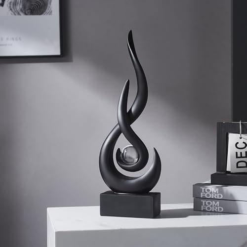 FJS Black Abstract Flame Sculpture for Living Room Coffee Table Decor - Image 2