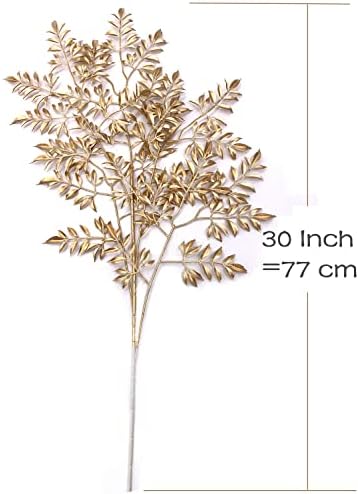 CATTREE Artificial Gold Leaves, Plastic Plants Christmas Decorations 30" Tall Golden 2 Pack, Fake Shrubs Bushes for Indoor Home Table Centerpieces Hotel Hall Party Decor Wedding Planting Filler - Image 5