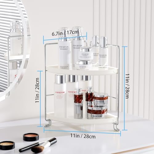 FSyueyun 2-Tier Corner Bathroom Counter Organizer, Vanity Tray, Silver - Image 2