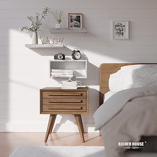 RICHER HOUSE 3-Set Rustic White Floating Shelf, Bathroom Shelf Over Toilet - Image 4