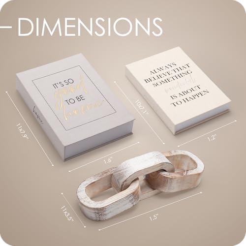 Modern Decorative Books Set of 2 Premium Linen Hardcover Faux Book Box with Reliable Magnetic Closure & Paulownia Wooden Chain - Image 5