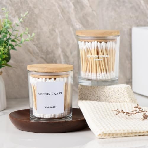 2 Pack Glass Qtip Holder Dispenser Set - Q Tip Holder for Bathroom Canister Qtip Dispenser with Lid for Cotton Balls, Swabs, Floss Picks, and Makeup Sponges ,Transparent,Large Capacity - Image 3
