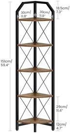 CHOEZON 59.4" Corner Shelf, 5-Tier Industrial Corner Bookshelf, Corner Storage Stand, Plant Stand Display Shelf, Bookcase for Bedroom, Living Room, Home Office, Rustic Brown and Black TCJ10BF - Image 7
