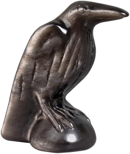 Natural Silver Obsidian Raven Statue,2 Inch Mystical Crow Sculpture Gothic Home Decor, Spiritual Totem Art Healing Crystal Figurine Witchy Altar Decor Dark Academia Collectible by Hguxmcu