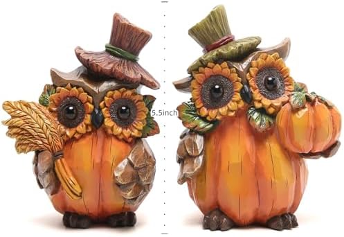 Hodao Harvest Decor Resin Owl Figurines with Sunflower and Pumpkin, Thanksgiving Collectible Statue for Autumn Table Decor, Rustic Fall Accent Gift for Home and Garden Seasonal Decoration - Image 5