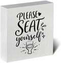 Funny Rustic Bathroom Decor Wooden Box Sign 5x5 Inch - "PLEASE SEAT yourself" Humorous Restroom Shelf Table Decor, Farmhouse Style Wall Countertop Ornament for Home Guest Bathroom Housewarming Gift by ENGVZ