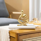 Jinkoozz Gold Reading Women Statue, Thinker Sculptures, Abstract Art Ornament, Modern Aesthetic Figurine Decoration, Suitable for Home Living Room Bedroom Office Shelf Table Desk Bookshelf Decor - Image 3